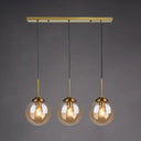 Minimalist Glass Globe Hanging Ceiling Pendant Light Set Of 3 For Restaurants Amber / Linear