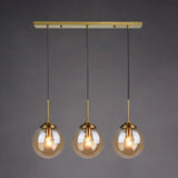 Minimalist Glass Globe Hanging Ceiling Pendant Light Set Of 3 For Restaurants Amber / Linear