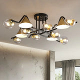 Minimalist Glass Semi Flush Ceiling Light - Cone And Ball Shaped Black - Brass Finish 12 / Clear