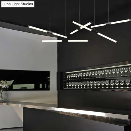 Minimalist Glass Tube Pendant Lamp With Frosted White Shade And Black Led For Offices