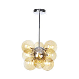 Minimalist Globe Semi Flush Ceiling Lamp - Gray/White/Red Glass 9 Lights Black/Brass/Chrome Chrome