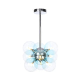 Minimalist Globe Semi Flush Ceiling Lamp - Gray/White/Red Glass 9 Lights Black/Brass/Chrome Chrome