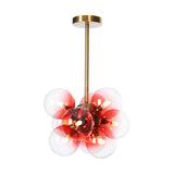 Minimalist Globe Semi Flush Ceiling Lamp - Gray/White/Red Glass 9 Lights Black/Brass/Chrome Brass /