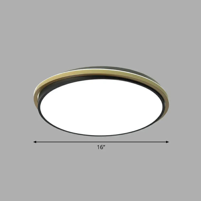 Minimalist Gold And Black Acrylic Round Led Flush Light For Bedroom Ceiling / 16’ White