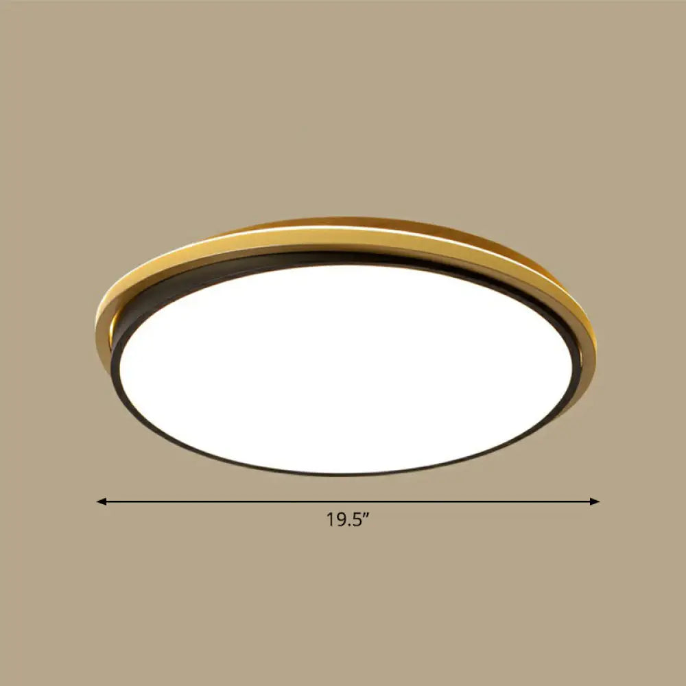Minimalist Gold And Black Acrylic Round Led Flush Light For Bedroom Ceiling / 19.5’ Remote