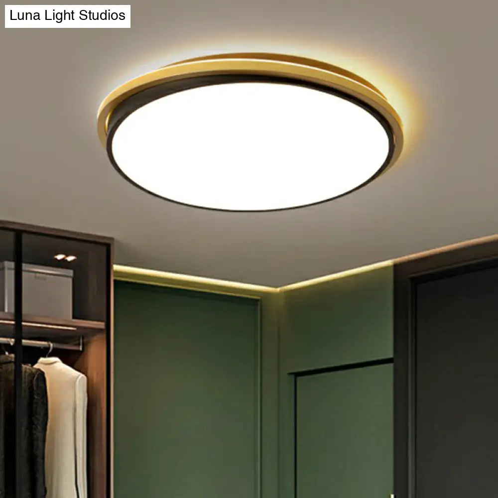 Minimalist Gold And Black Acrylic Round Led Flush Light For Bedroom Ceiling