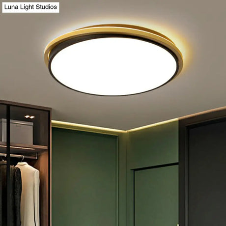 Minimalist Gold And Black Acrylic Round Led Flush Light For Bedroom Ceiling