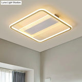 Minimalist Gold And White Flush Light For Bedroom With Square Acrylic Shade