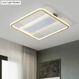 Minimalist Gold And White Flush Light For Bedroom With Square Acrylic Shade