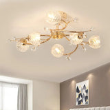 Minimalist Gold Ceiling Light Fixture With Bloom Clear Crystal Shade - 6 - Head Bedroom Semi Flush
