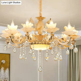 Minimalist Gold Chandelier With Blossom Jade Crystal Draping And Hanging Lamp Kit