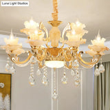 Minimalist Gold Chandelier With Blossom Jade Crystal Draping And Hanging Lamp Kit