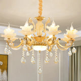 Minimalist Gold Chandelier With Blossom Jade Crystal Draping And Hanging Lamp Kit 8 / A