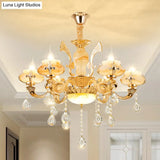 Minimalist Gold Chandelier With Blossom Jade Crystal Draping And Hanging Lamp Kit