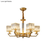 Minimalist Gold Chandelier With Clear Crystal Prisms - 3/6-Light Suspension Fixture