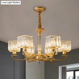 Minimalist Gold Chandelier With Clear Crystal Prisms - 3/6-Light Suspension Fixture