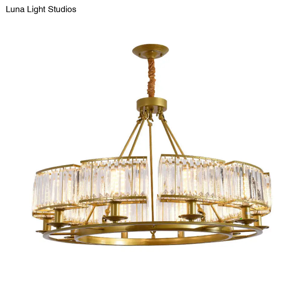 Minimalist Gold Circle Crystal Prism Chandelier For Restaurants