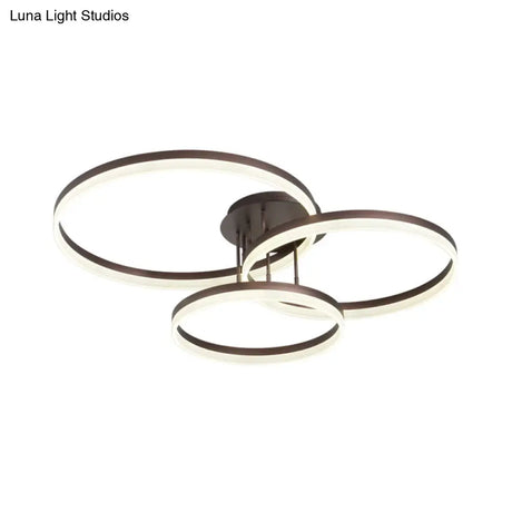 Minimalist Gold/Coffee 3-Ring Led Ceiling Light In Warm/White