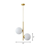 Minimalist Gold Finish Bedroom Chandelier With Opal Glass Globe Shade / Small