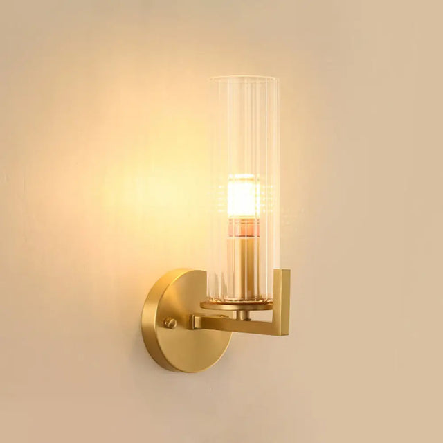 Minimalist Gold Glass Wall Sconce With Single Bulb For Foyer / Clear