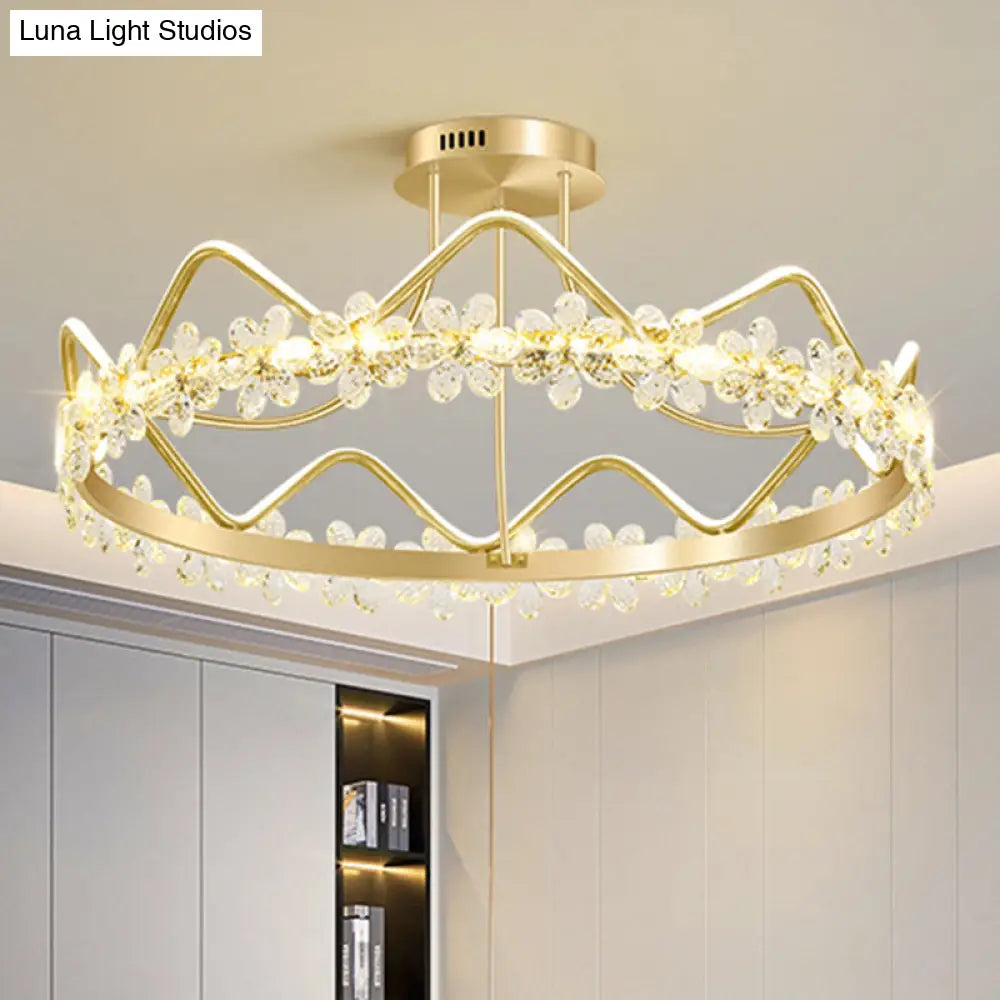 Minimalist Gold Led Ceiling Light With Crystal Flower Design For Bedroom