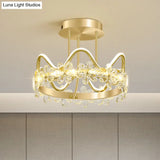 Minimalist Gold Led Ceiling Light With Crystal Flower Design For Bedroom