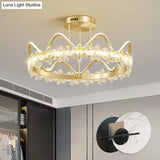 Minimalist Gold Led Ceiling Light With Crystal Flower Design For Bedroom