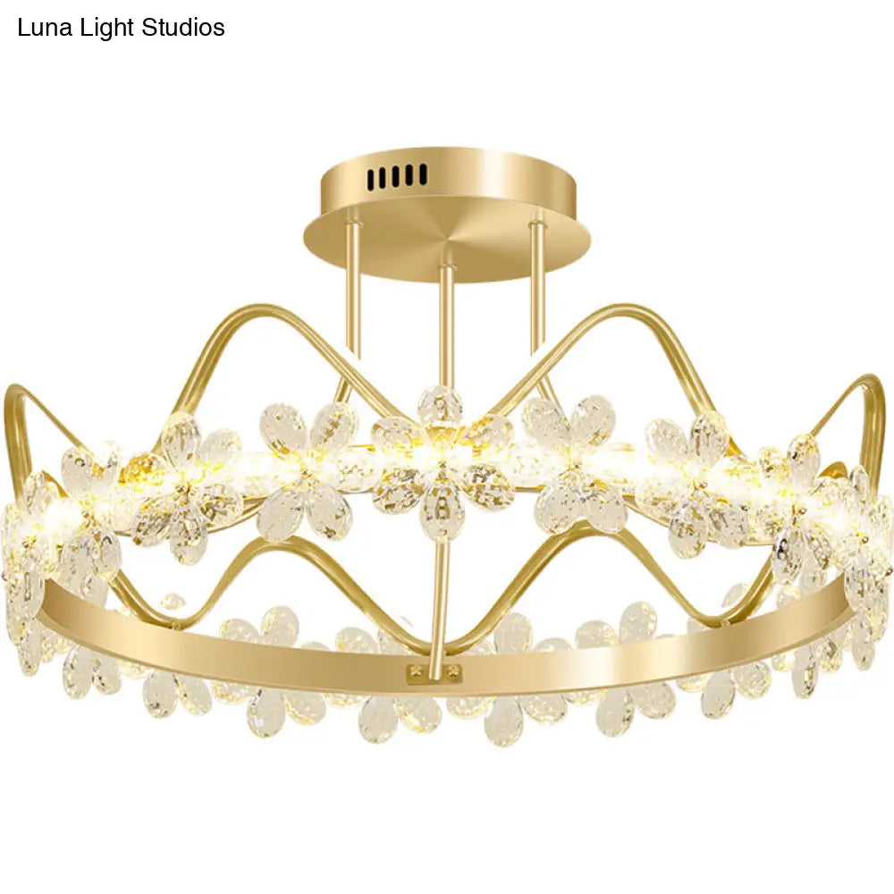 Minimalist Gold Led Ceiling Light With Crystal Flower Design For Bedroom