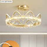 Minimalist Gold Led Ceiling Light With Crystal Flower Design For Bedroom