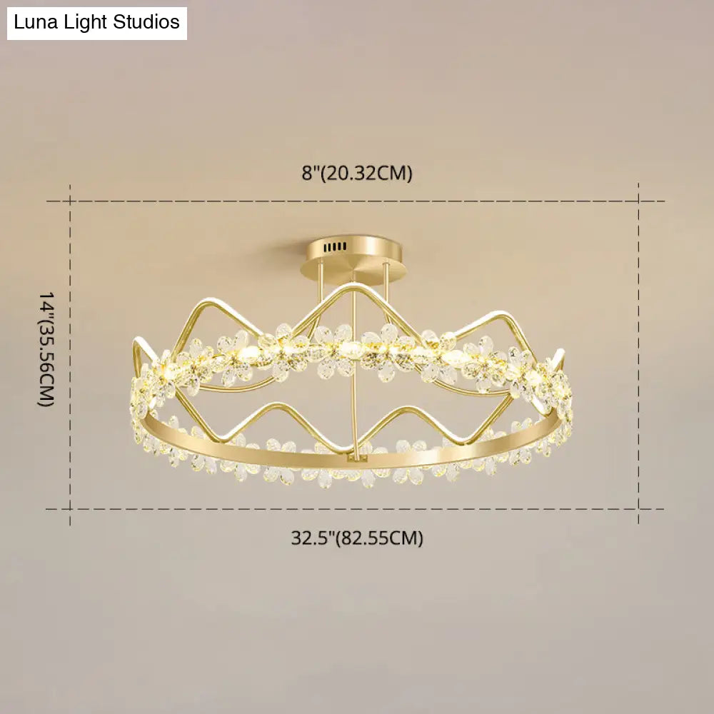 Minimalist Gold Led Ceiling Light With Crystal Flower Design For Bedroom