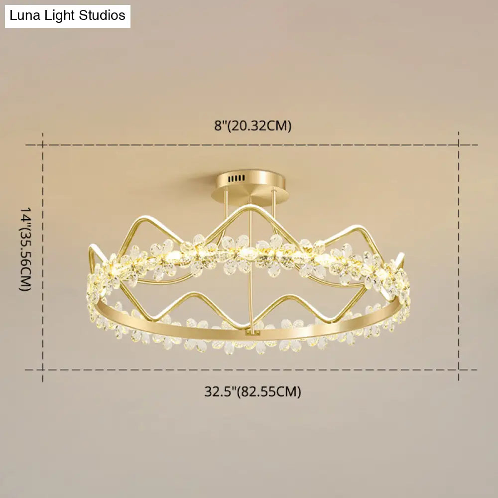 Minimalist Gold Led Ceiling Light With Crystal Flower Design For Bedroom