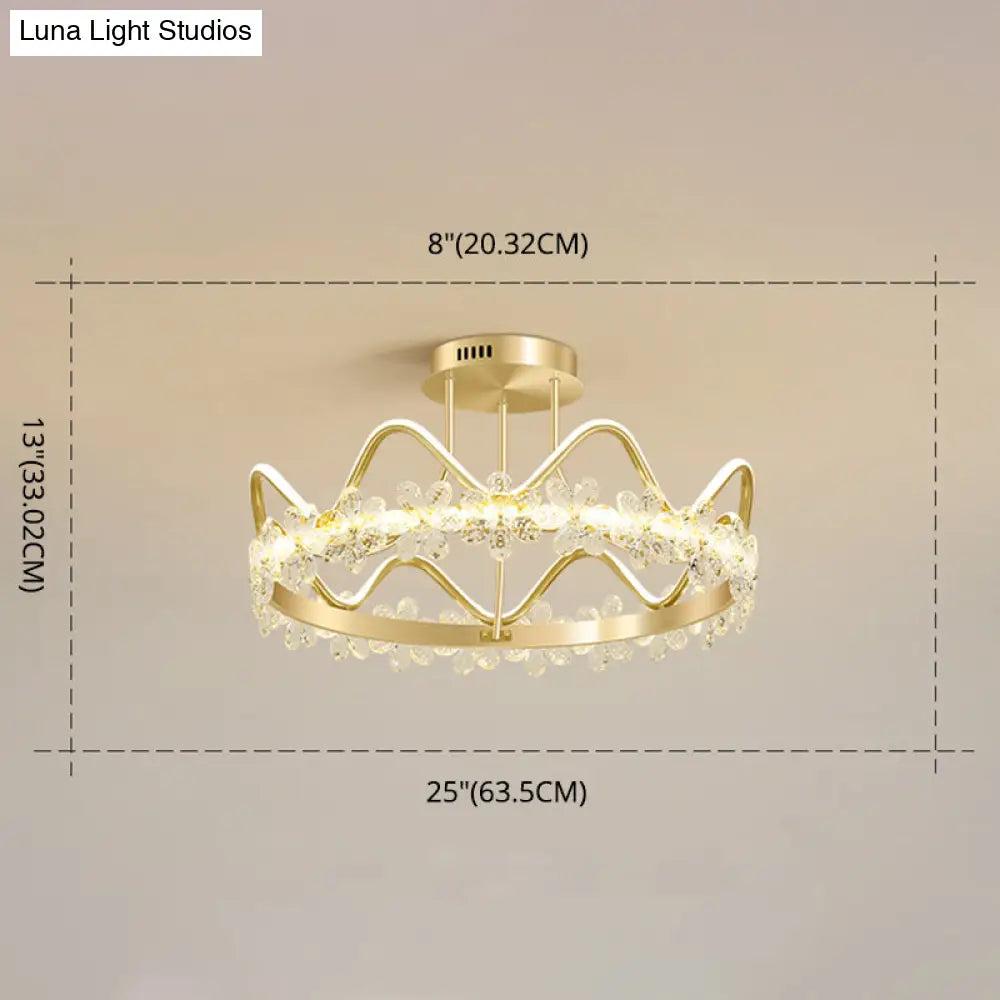 Minimalist Gold Led Ceiling Light With Crystal Flower Design For Bedroom