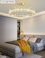 Minimalist Gold Led Ceiling Light With Crystal Flower Design For Bedroom