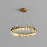 Minimalist Gold Led Crystal Ring Chandelier For Bedroom Lighting / 19.5’