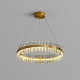 Minimalist Gold Led Crystal Ring Chandelier For Bedroom Lighting / 23.5’