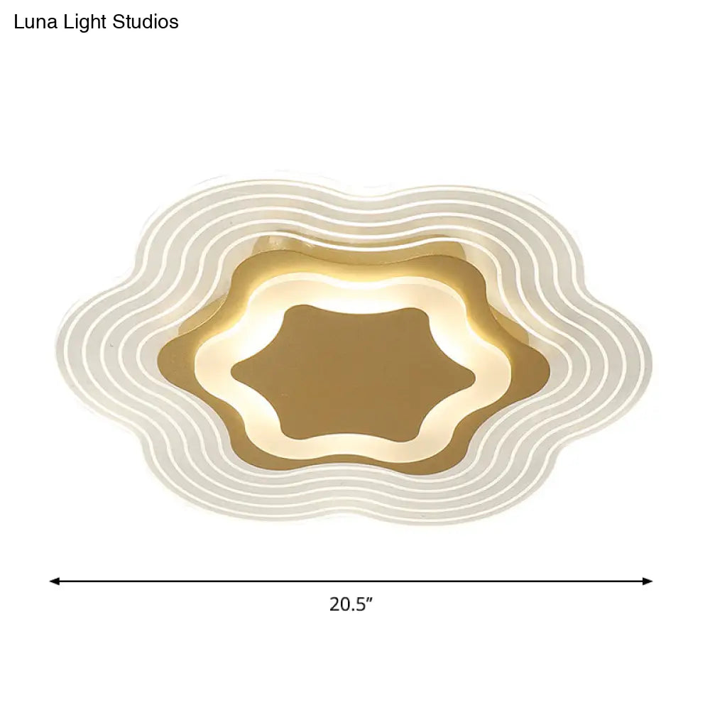 Minimalist Gold Led Flush Light Fixture In Warm/White - Floral Acrylic Ceiling Lighting