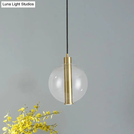 Minimalist Gold Led Pendant Lamp With Clear Glass Shade - Bedroom Ceiling Light