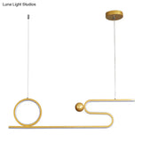 Minimalist Gold Linear Led Island Lighting For Restaurants - Metal Ceiling Hang Lamp