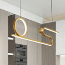 Minimalist Gold Linear Led Island Lighting For Restaurants - Metal Ceiling Hang Lamp / Warm