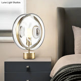 Minimalist Gold Metal Round Nightstand Lamp With Clear Glass Shade