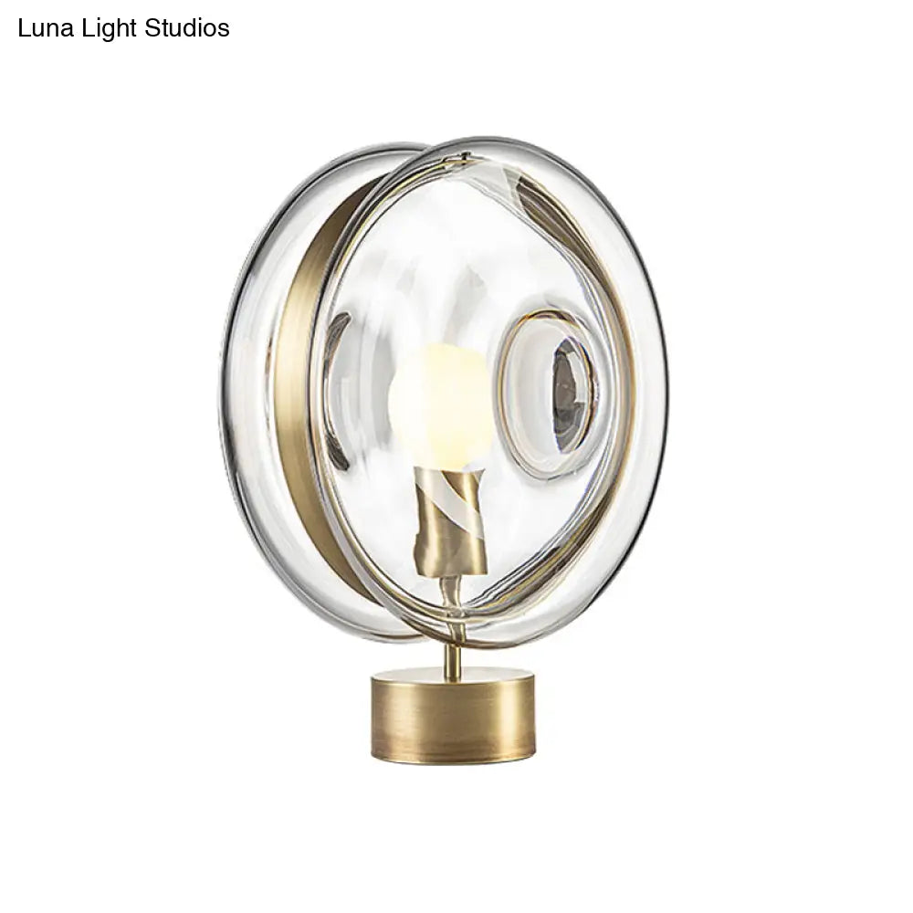 Minimalist Gold Metal Round Nightstand Lamp With Clear Glass Shade