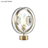 Minimalist Gold Metal Round Nightstand Lamp With Clear Glass Shade