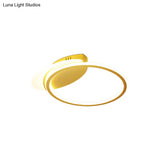 Minimalist Gold Metallic Led Flush Mount With White/Warm Lighting For Bedroom