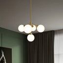 Minimalist Gold Opal Glass 5-Bulb Chandelier - Ball Dining Room Hanging Lamp