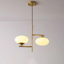 Minimalist Gold Oval Pendant Chandelier: White Glass Lighting With 2 Lights