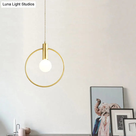 Minimalist Gold Pendant Lamp With Ring Pendulum And Bulb For Bedroom
