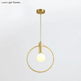 Minimalist Gold Pendant Lamp With Ring Pendulum And Bulb For Bedroom