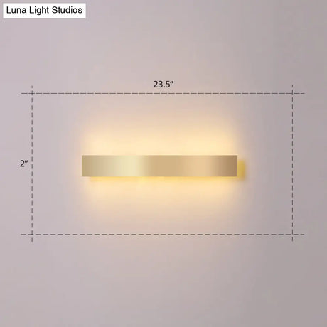 Minimalist Gold Plated Led Wall Sconce For Living Room - Aluminum Bar Shaped Flush Light