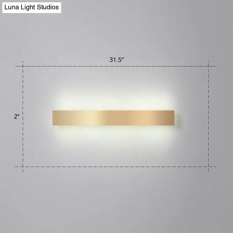 Minimalist Gold Plated Led Wall Sconce For Living Room - Aluminum Bar Shaped Flush Light