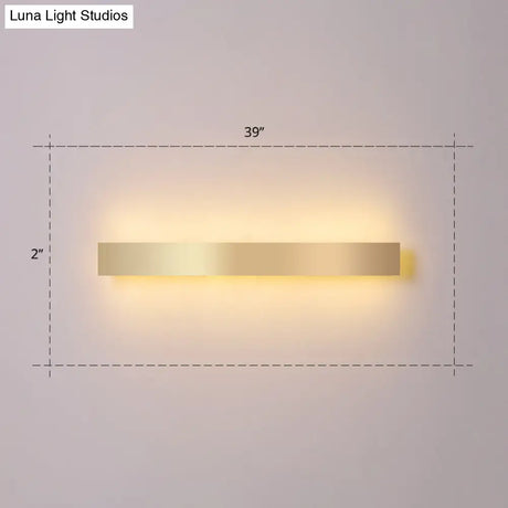 Minimalist Gold Plated Led Wall Sconce For Living Room - Aluminum Bar Shaped Flush Light